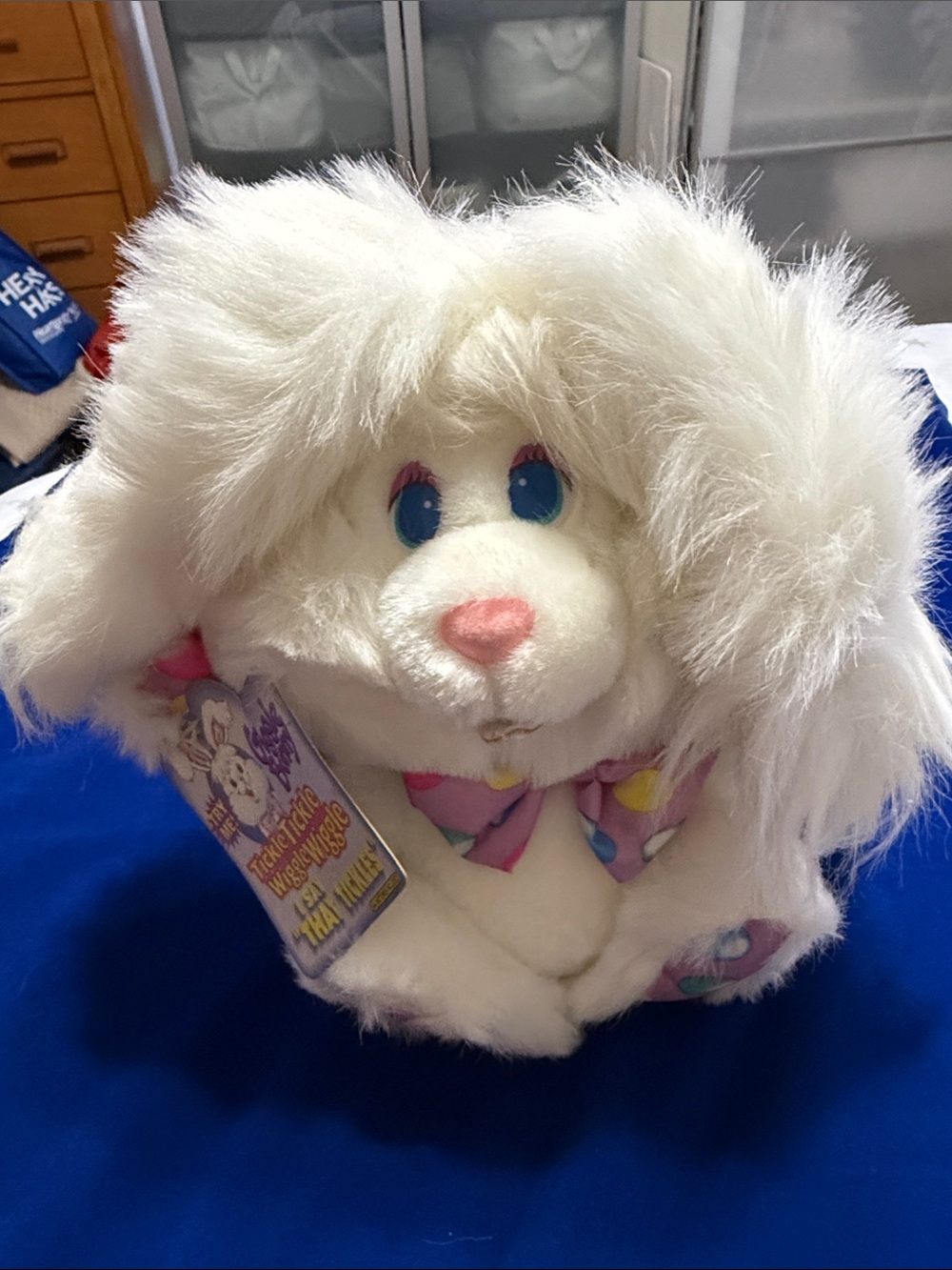 Vintage 1993 Plush White Bunny with Pink Nose and Bow - Soft Small Pet Toy